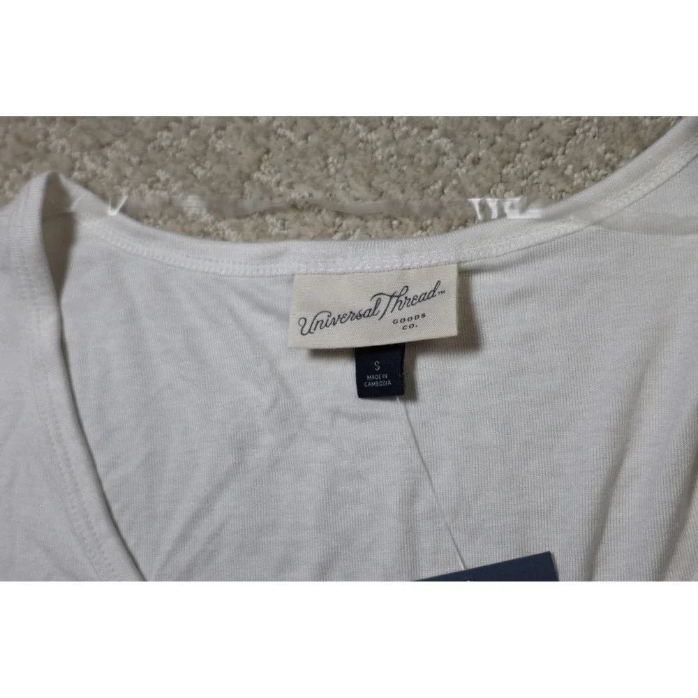 Universal Thread Womens Cream White Short Sleeve Henley V-Neck Top SS-029 S
